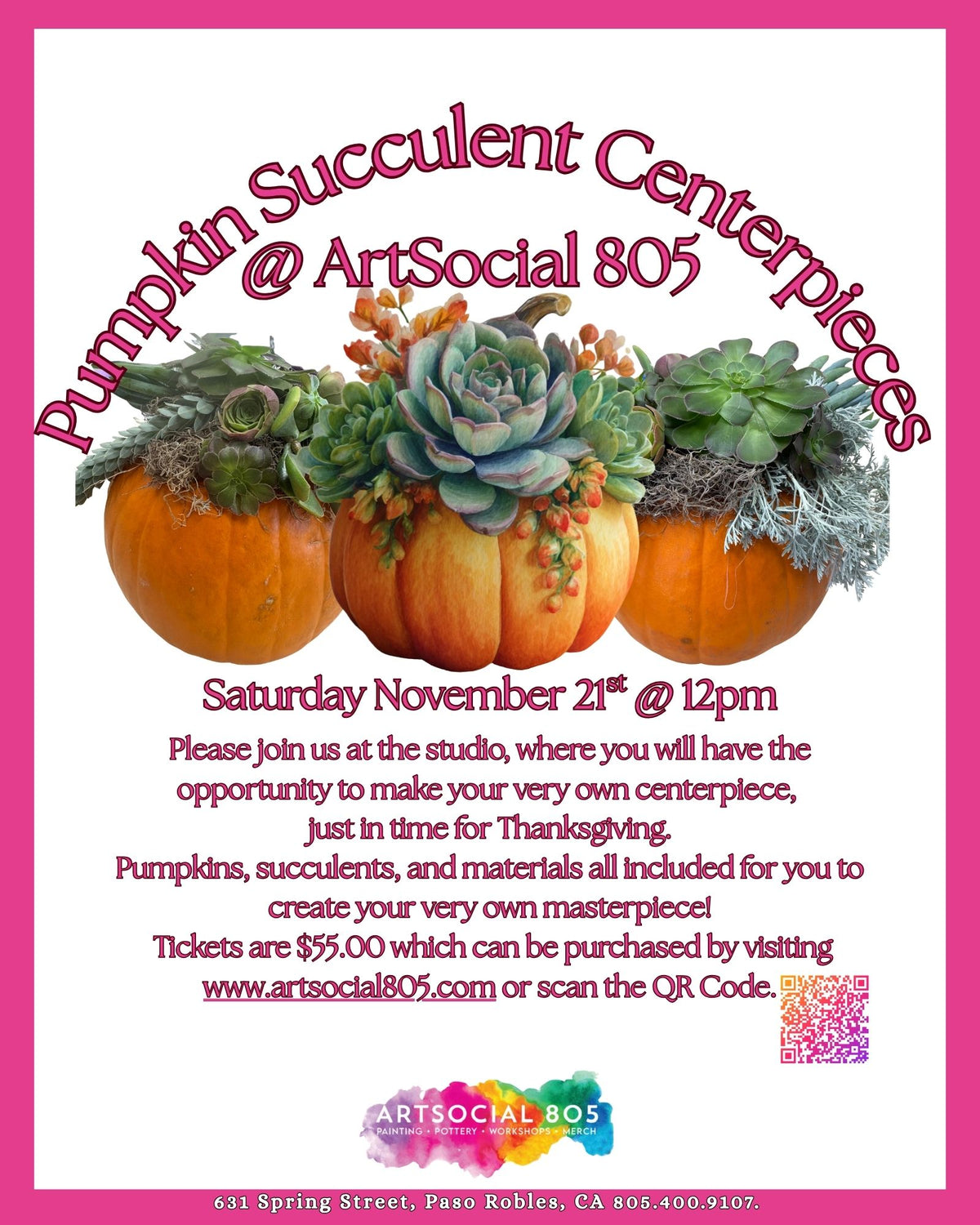 Pumpkin Succulent Centerpieces at ArtSocial 805