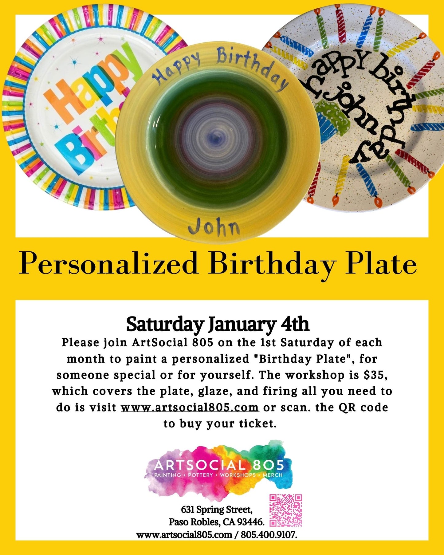 Monthly Birthday Plate Painting at ArtSocial 805 January