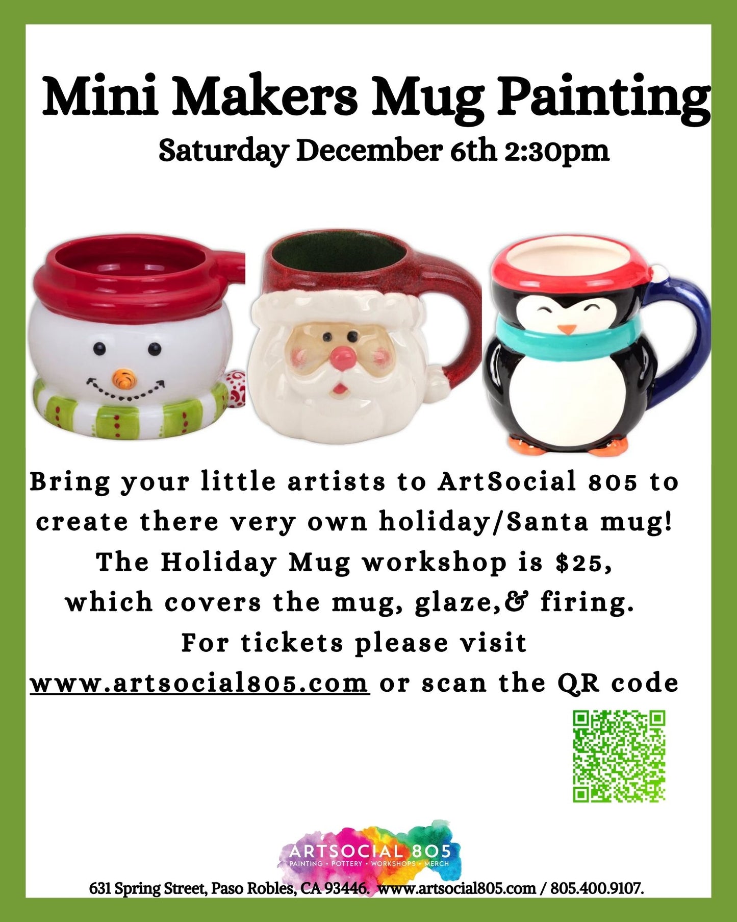 Mini Makers Holiday/Santa Mug Workshop at ArtSocial 805