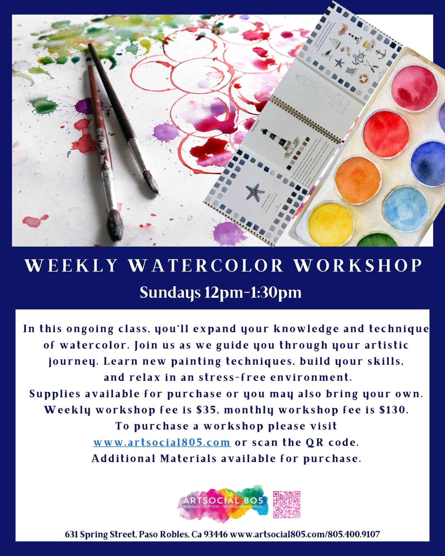 Weekly Watercolor Workshop at ArtSocial 805 11/24/24