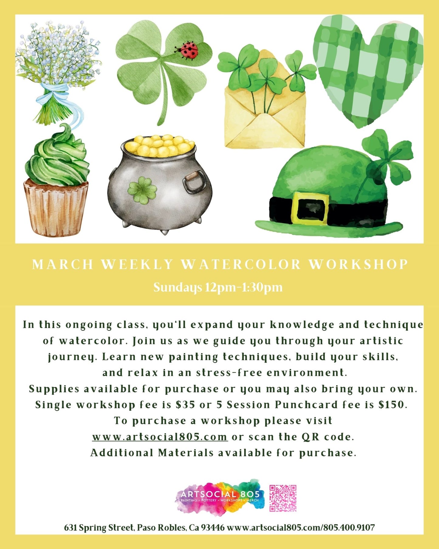 Weekly Watercolor Workshop at ArtSocial 805 March 2025