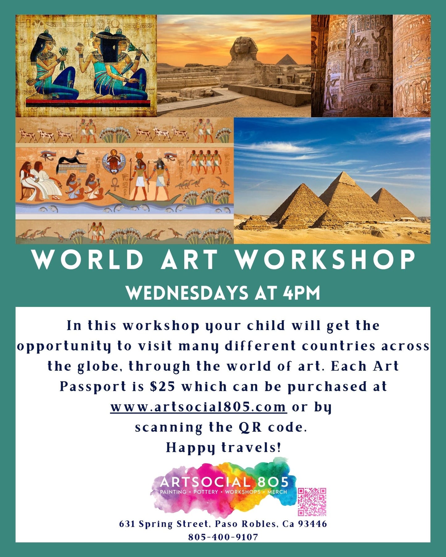 World Art Workshop for Kids at ArtSocial 805. Ancient Egypt 10-16-24