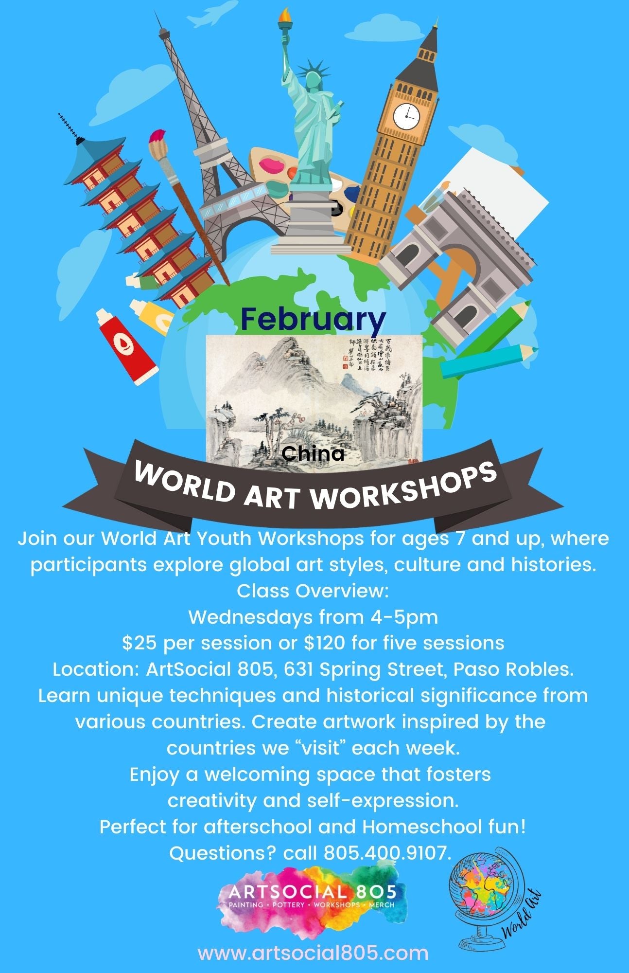 February World Art Workshop for Kids at ArtSocial 805 (China)